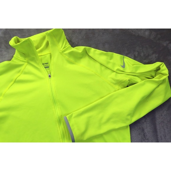 Nike Pro Dri Fit Neon Yellow 1/4 Zip Pullover Women's Size M Running Run - Picture 2 of 7